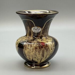 Vintage MCM Jasba Keramik German Pottery Drip Glaze Gold Rim Ceramic Vase 1960s